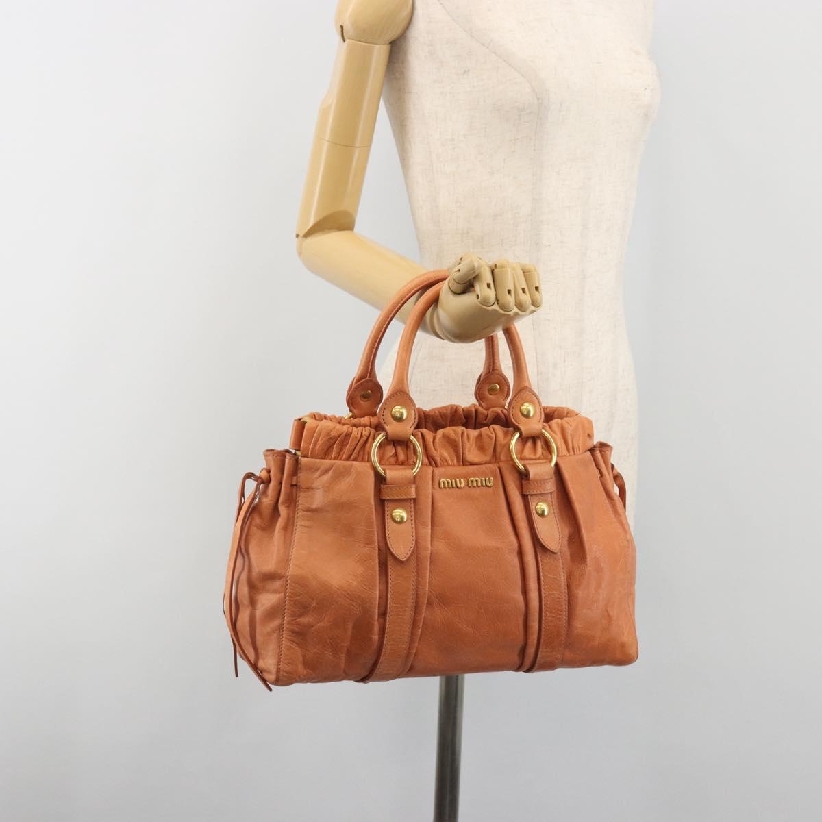 Miu Miu Hand Bag Leather Brown Gold Tone Auth 195428V