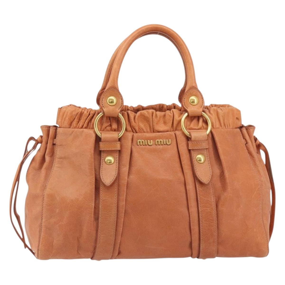 Miu Miu Hand Bag Leather Brown Gold Tone Auth 195428V