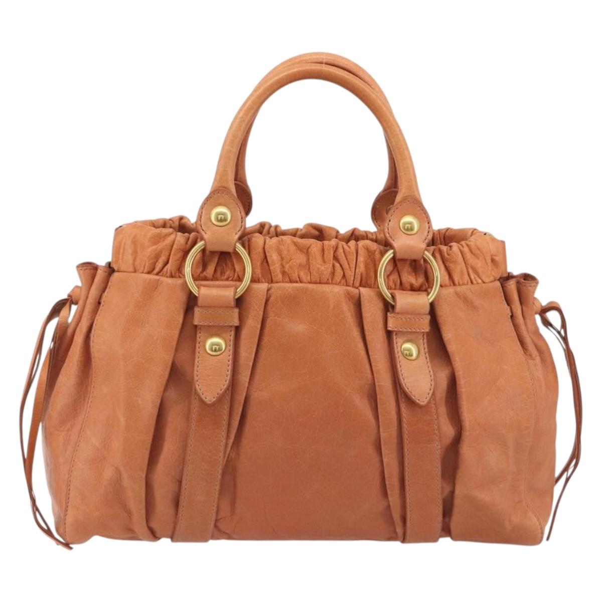Miu Miu Hand Bag Leather Brown Gold Tone Auth 195428V