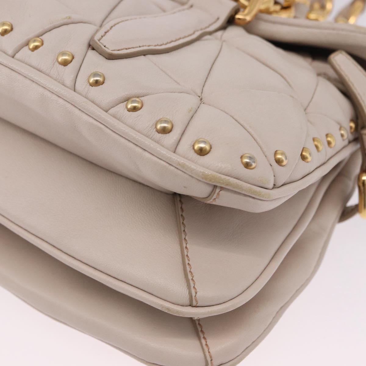Miu Miu Chain Shoulder Bag Leather Beige Gold Tone Auth 195430A