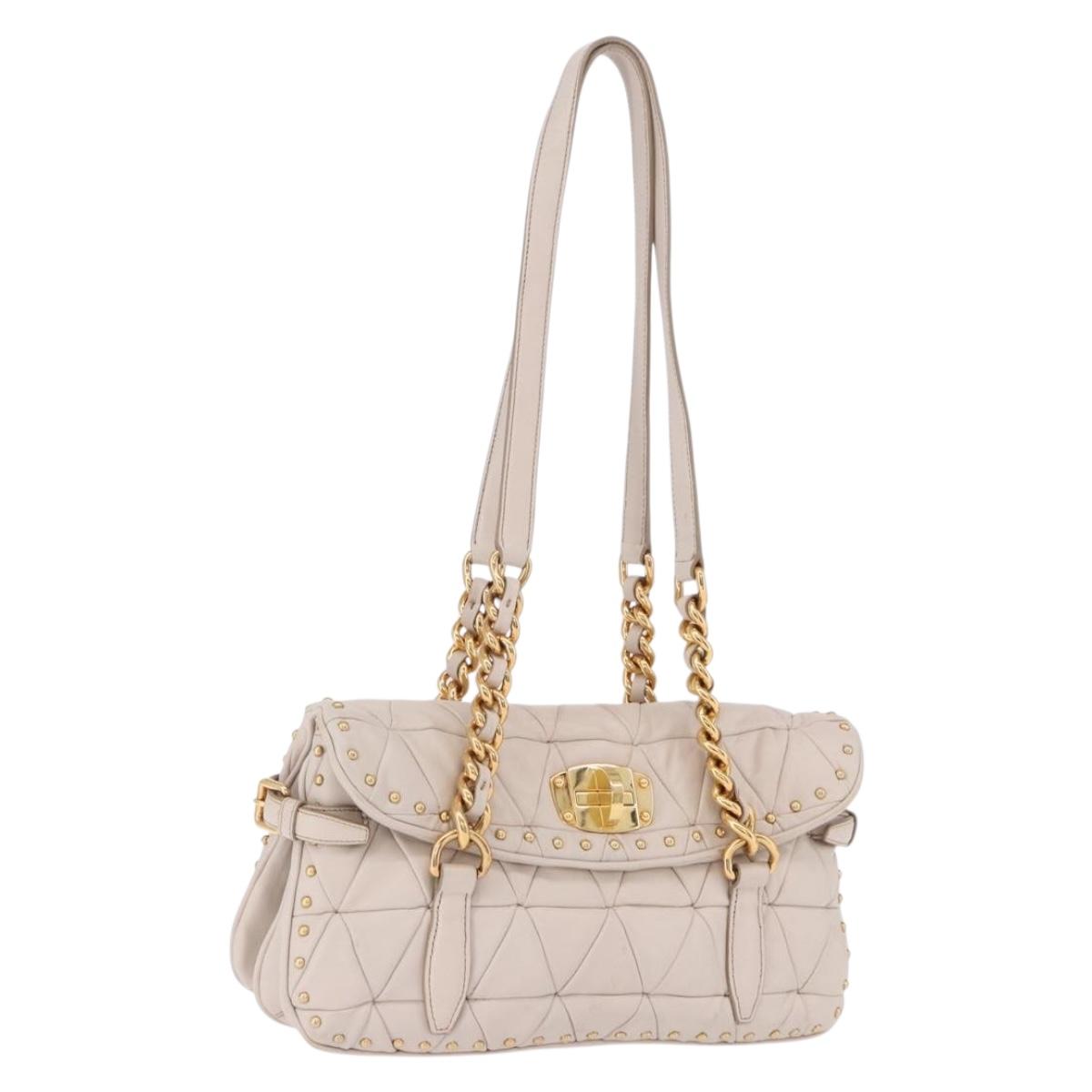 Miu Miu Chain Shoulder Bag Leather Beige Gold Tone Auth 195430A