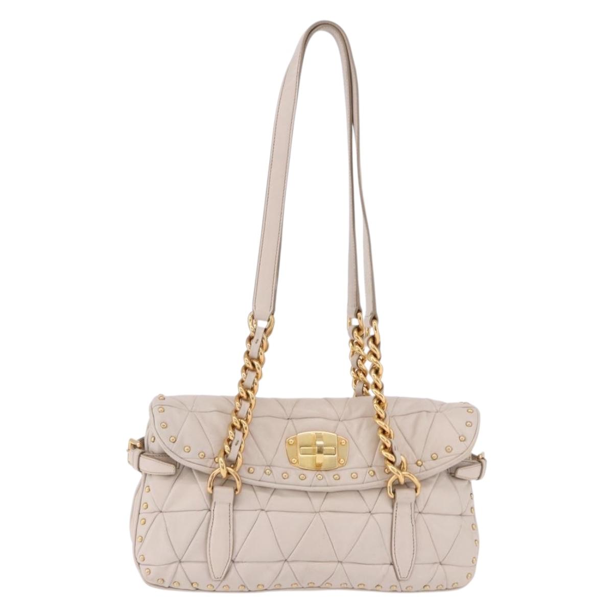 Miu Miu Chain Shoulder Bag Leather Beige Gold Tone Auth 195430A
