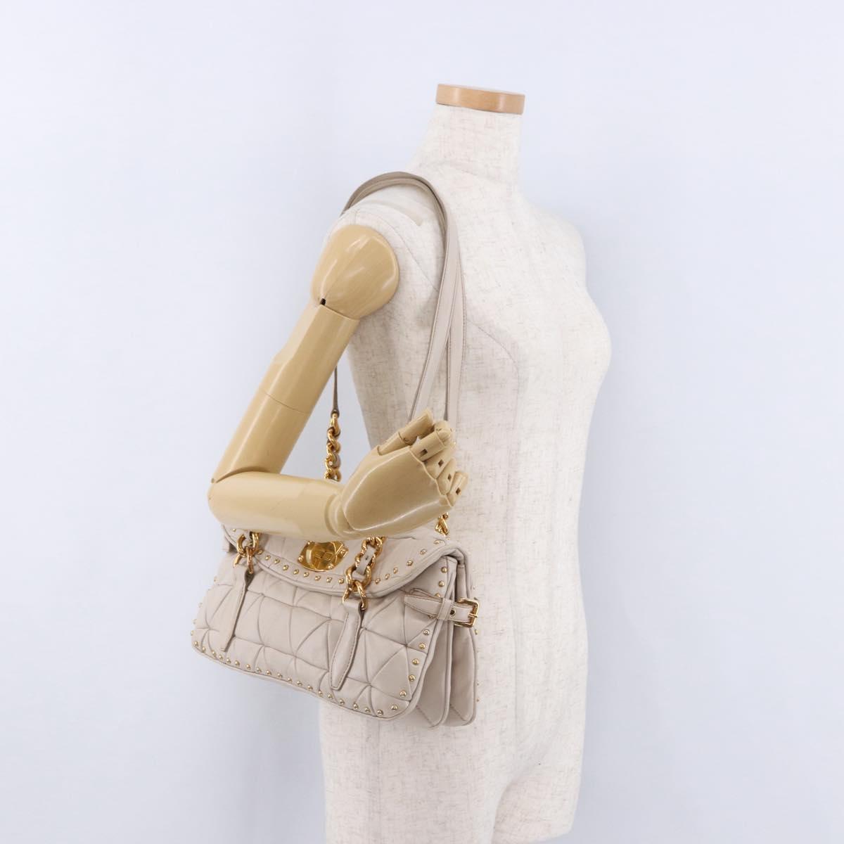 Miu Miu Chain Shoulder Bag Leather Beige Gold Tone Auth 195430A