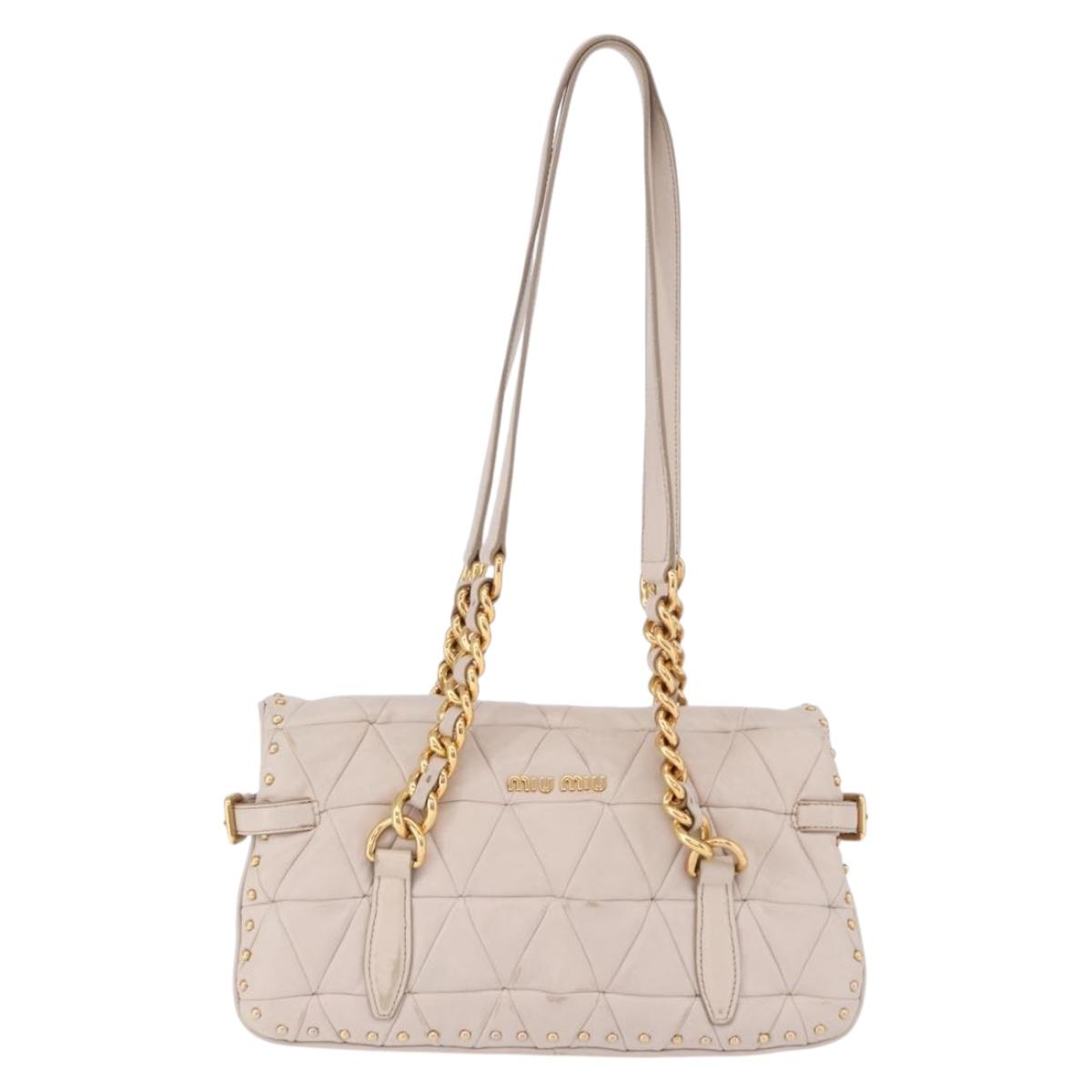Miu Miu Chain Shoulder Bag Leather Beige Gold Tone Auth 195430A