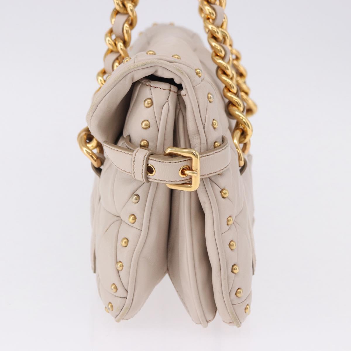 Miu Miu Chain Shoulder Bag Leather Beige Gold Tone Auth 195430A