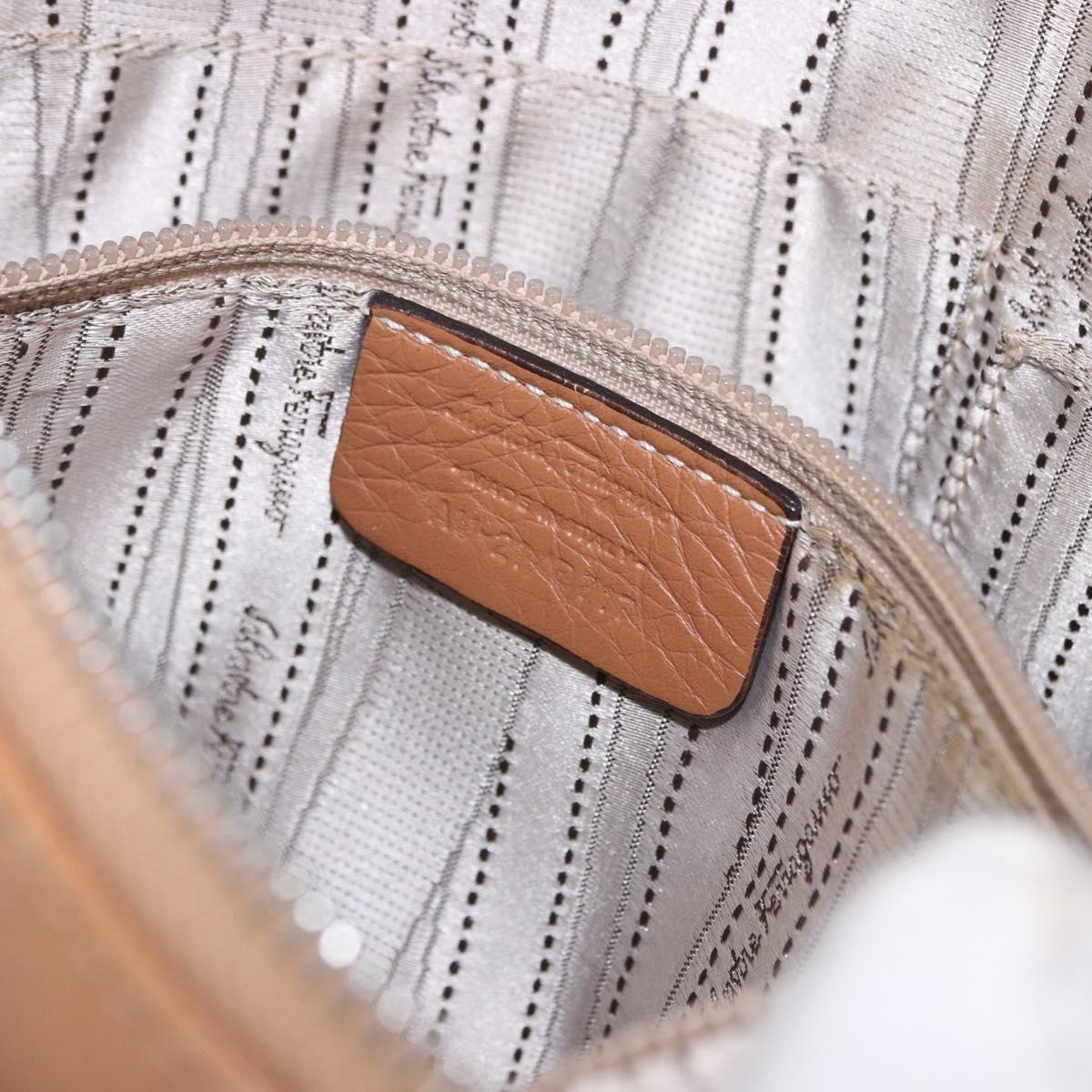 Salvatore Ferragamo Gancini Shoulder Bag Leather Beige Silver Auth 195431A