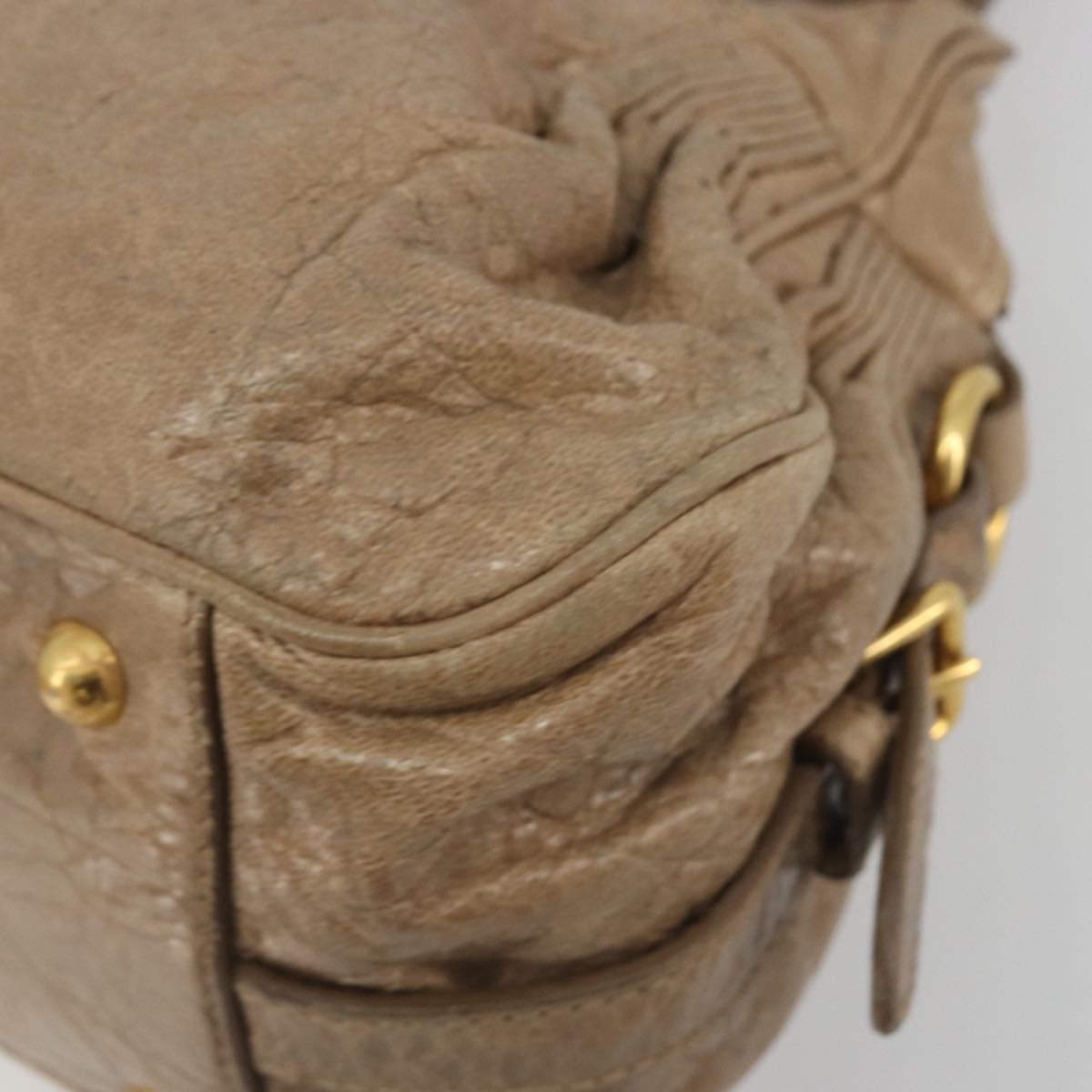Miu Miu Hand Bag Leather Beige Gold Tone Auth 195433