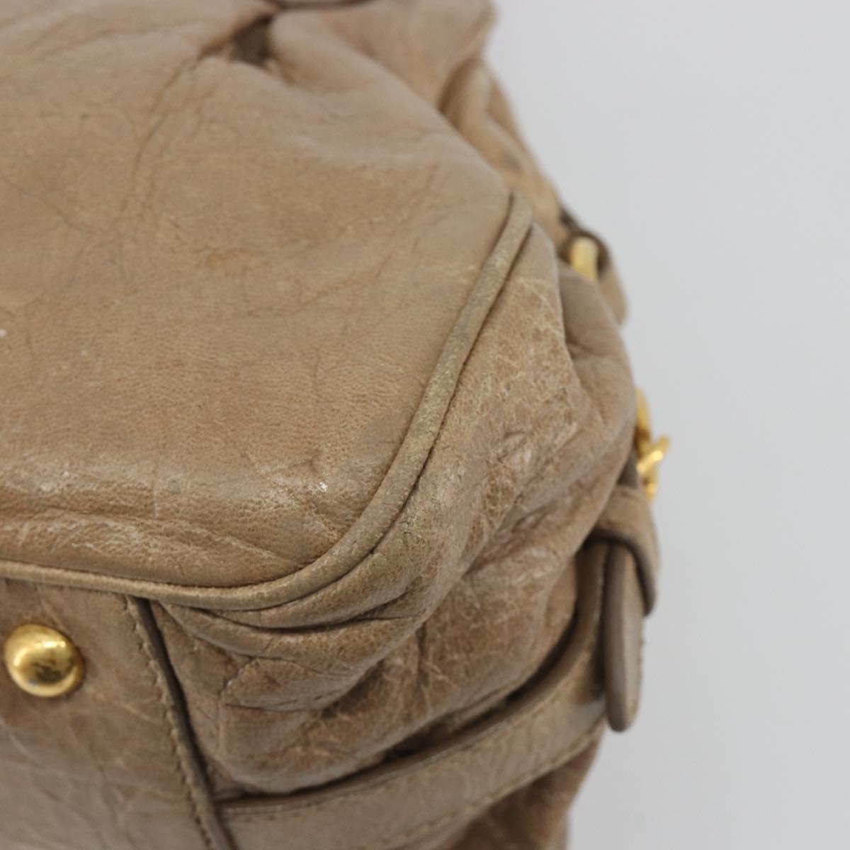 Miu Miu Hand Bag Leather Beige Gold Tone Auth 195433