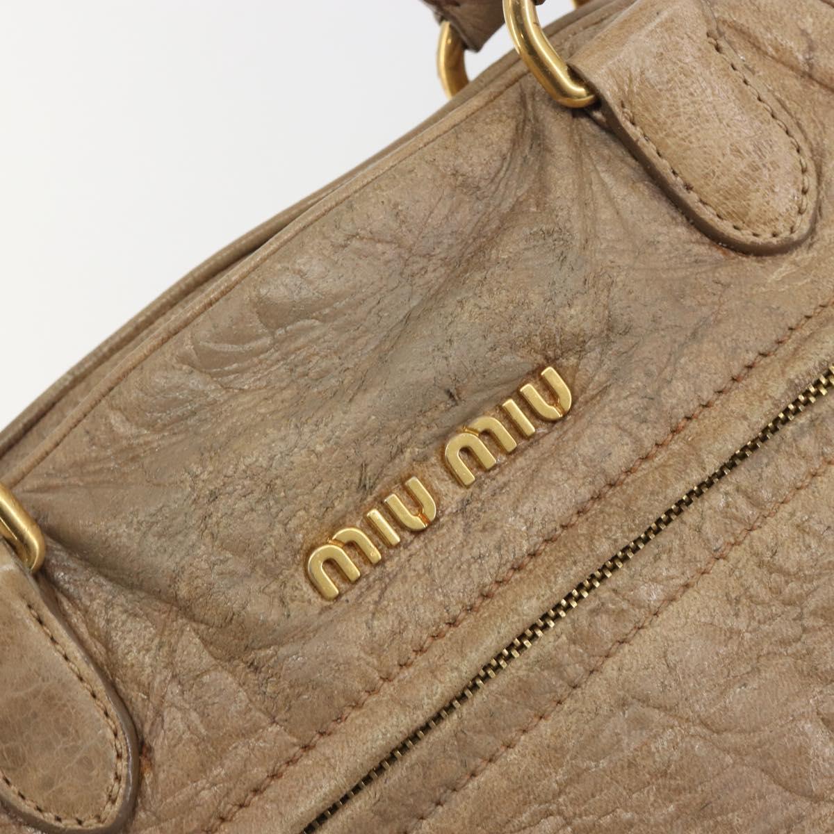 Miu Miu Hand Bag Leather Beige Gold Tone Auth 195433