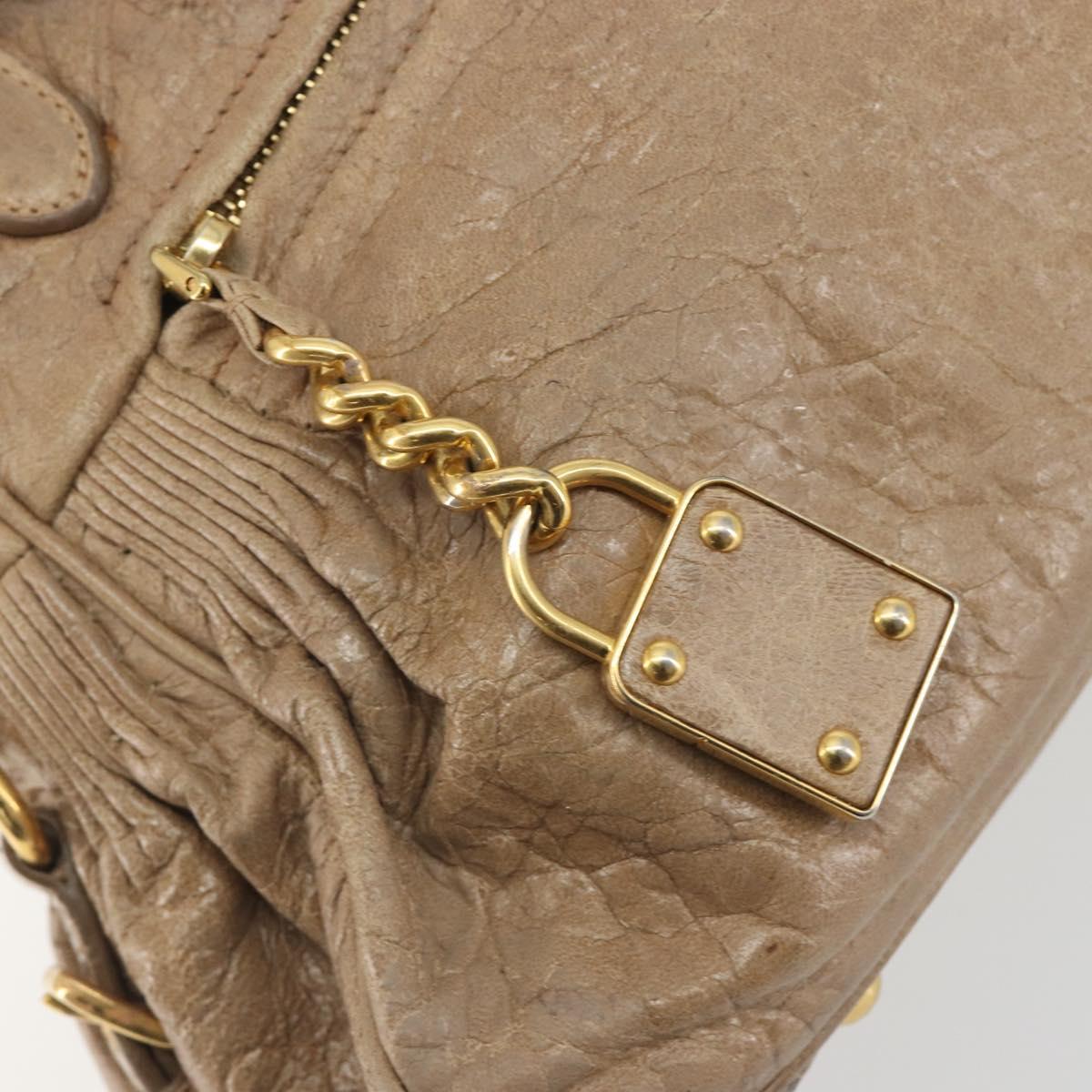 Miu Miu Hand Bag Leather Beige Gold Tone Auth 195433