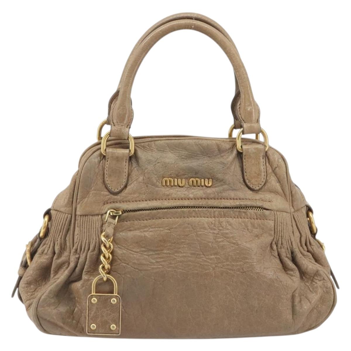 Miu Miu Hand Bag Leather Beige Gold Tone Auth 195433