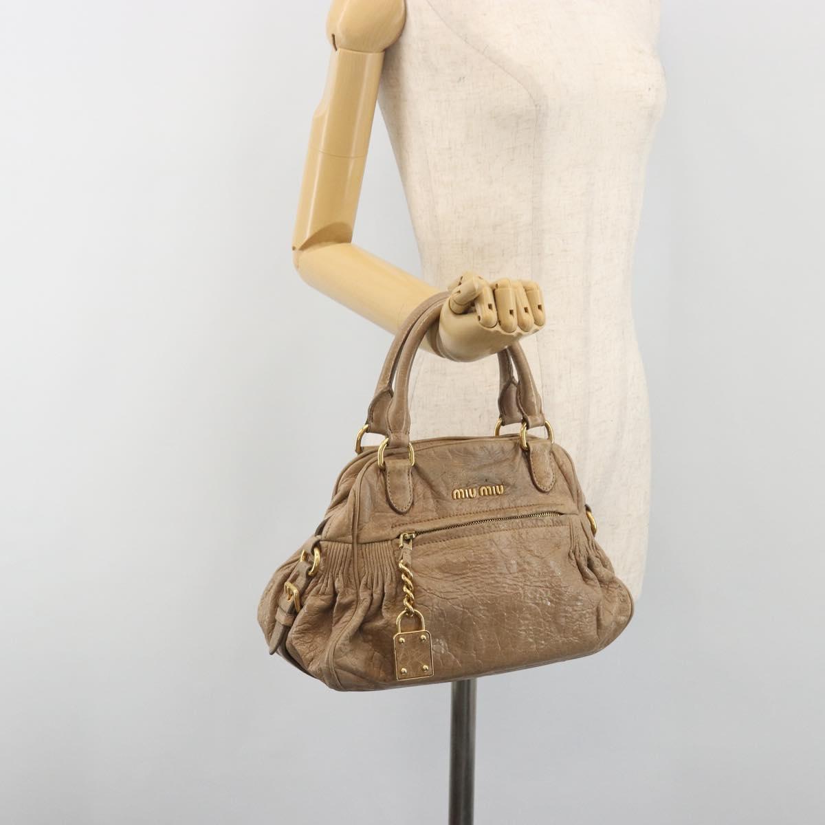 Miu Miu Hand Bag Leather Beige Gold Tone Auth 195433