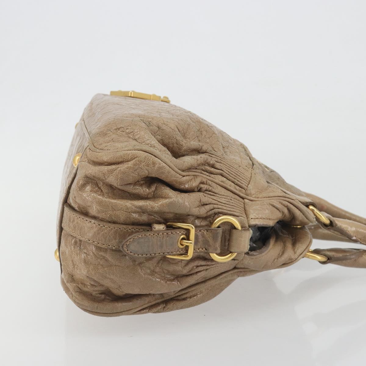 Miu Miu Hand Bag Leather Beige Gold Tone Auth 195433