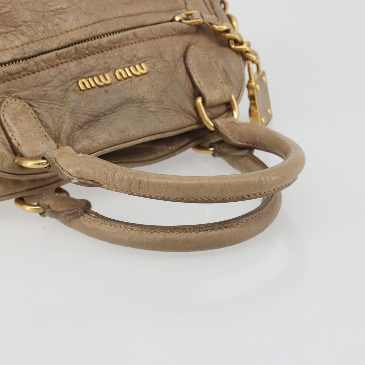 Miu Miu Hand Bag Leather Beige Gold Tone Auth 195433