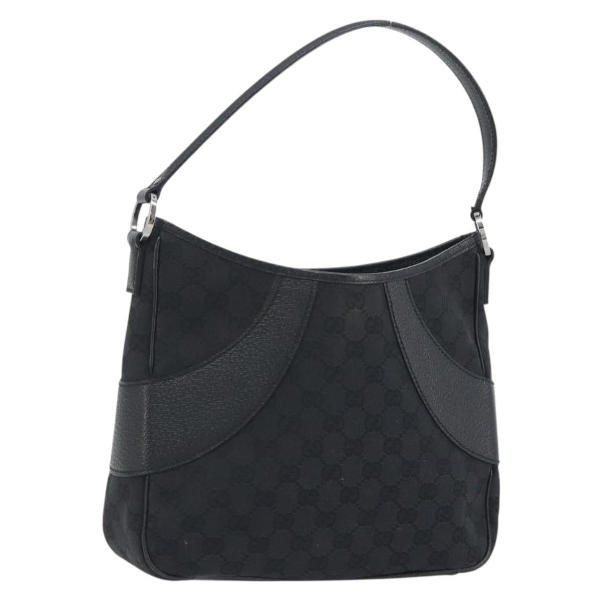 GUCCI GG Canvas Shoulder Bag Black Silver 113012 Auth 195436V