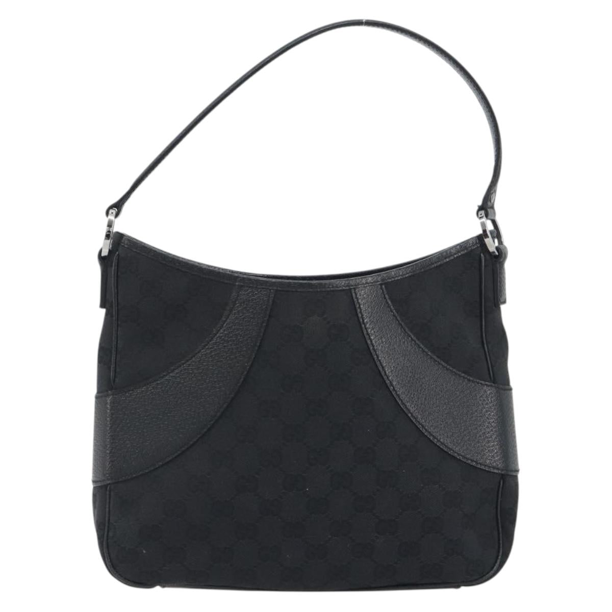 GUCCI GG Canvas Shoulder Bag Black Silver 113012 Auth 195436V