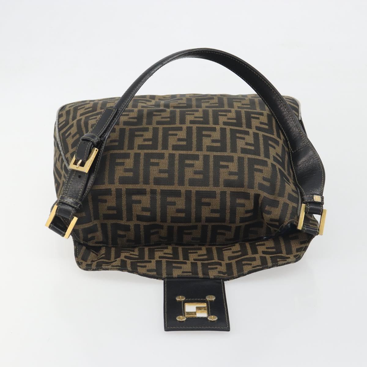 FENDI Zucca Canvas Mamma Baguette Shoulder Bag Brown Gold Tone Auth 195437