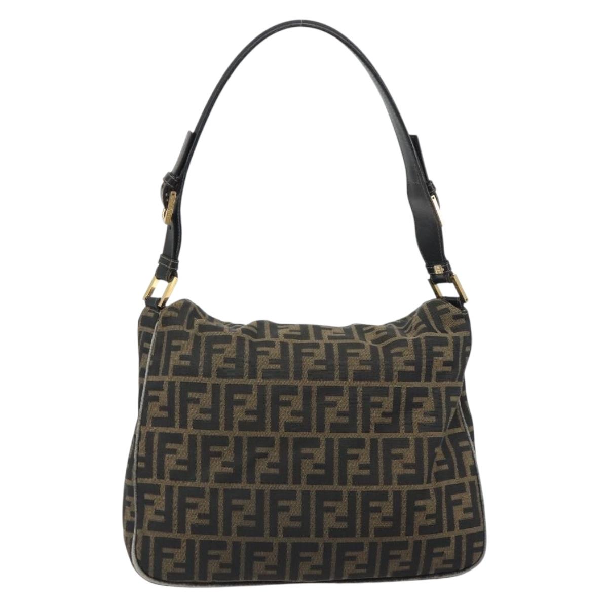 FENDI Zucca Canvas Mamma Baguette Shoulder Bag Brown Gold Tone Auth 195437