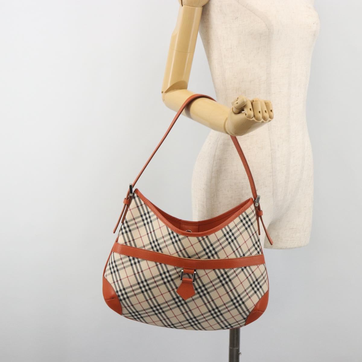 BURBERRY Nova Check Shoulder Bag Canvas Beige Orange Auth 195441V