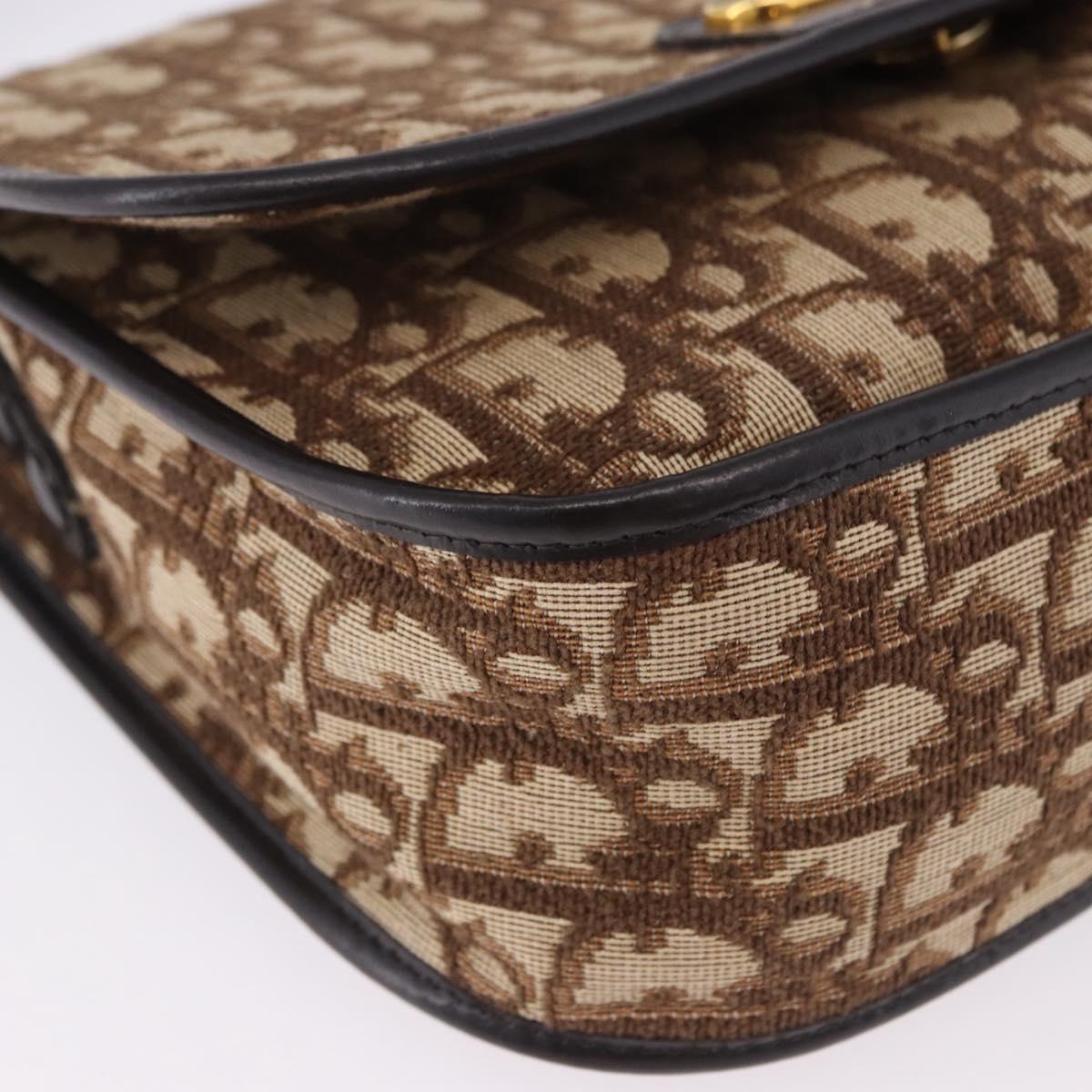 Christian Dior Trotter Canvas Shoulder Bag Beige Gold Tone Auth 195442A