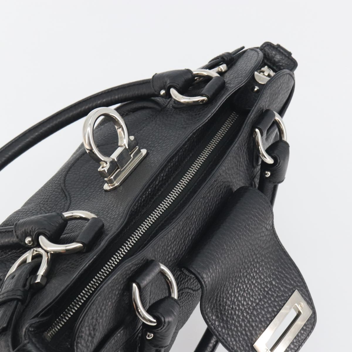 Salvatore Ferragamo Gancini Hand Bag Leather Black Silver Auth 195444V