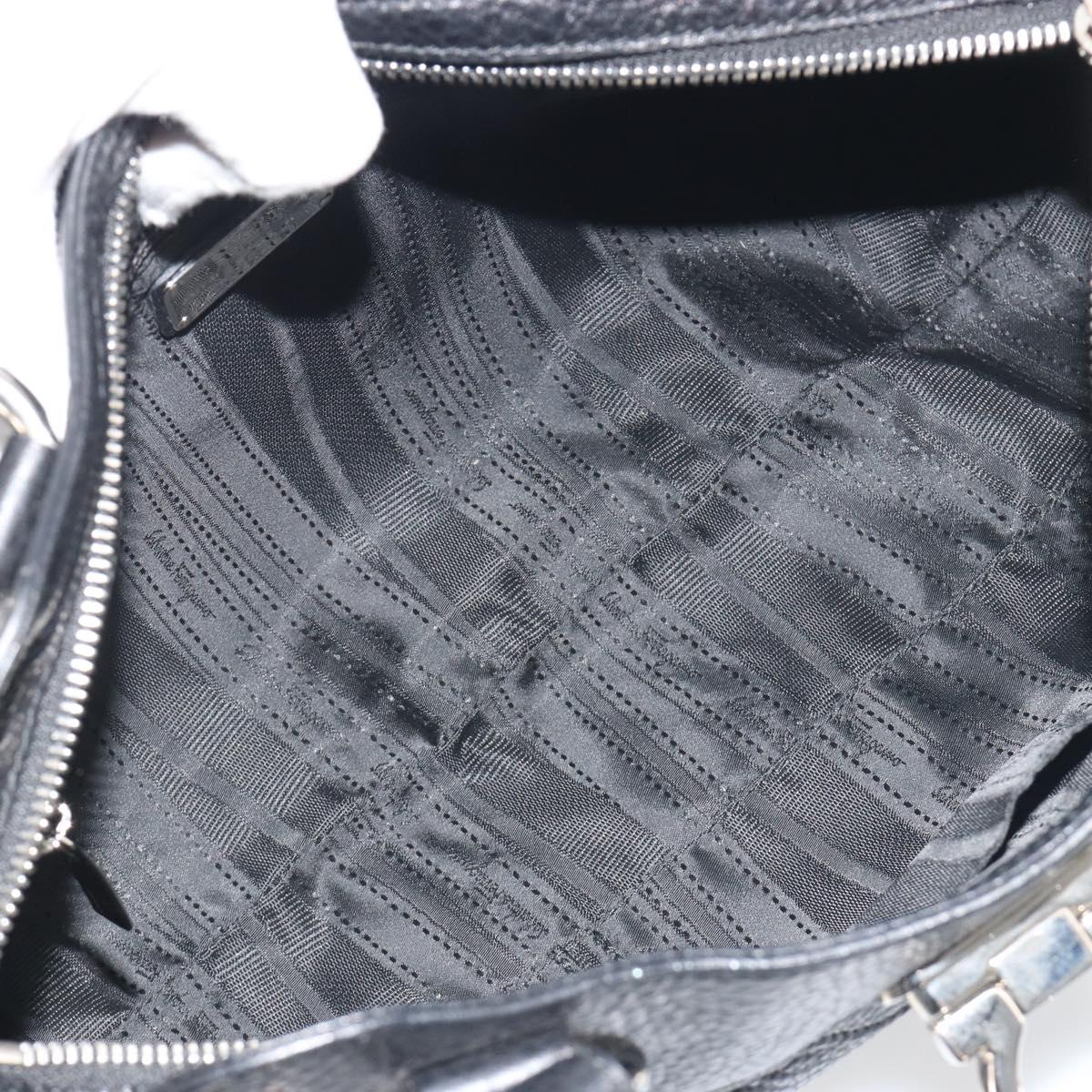 Salvatore Ferragamo Gancini Hand Bag Leather Black Silver Auth 195444V