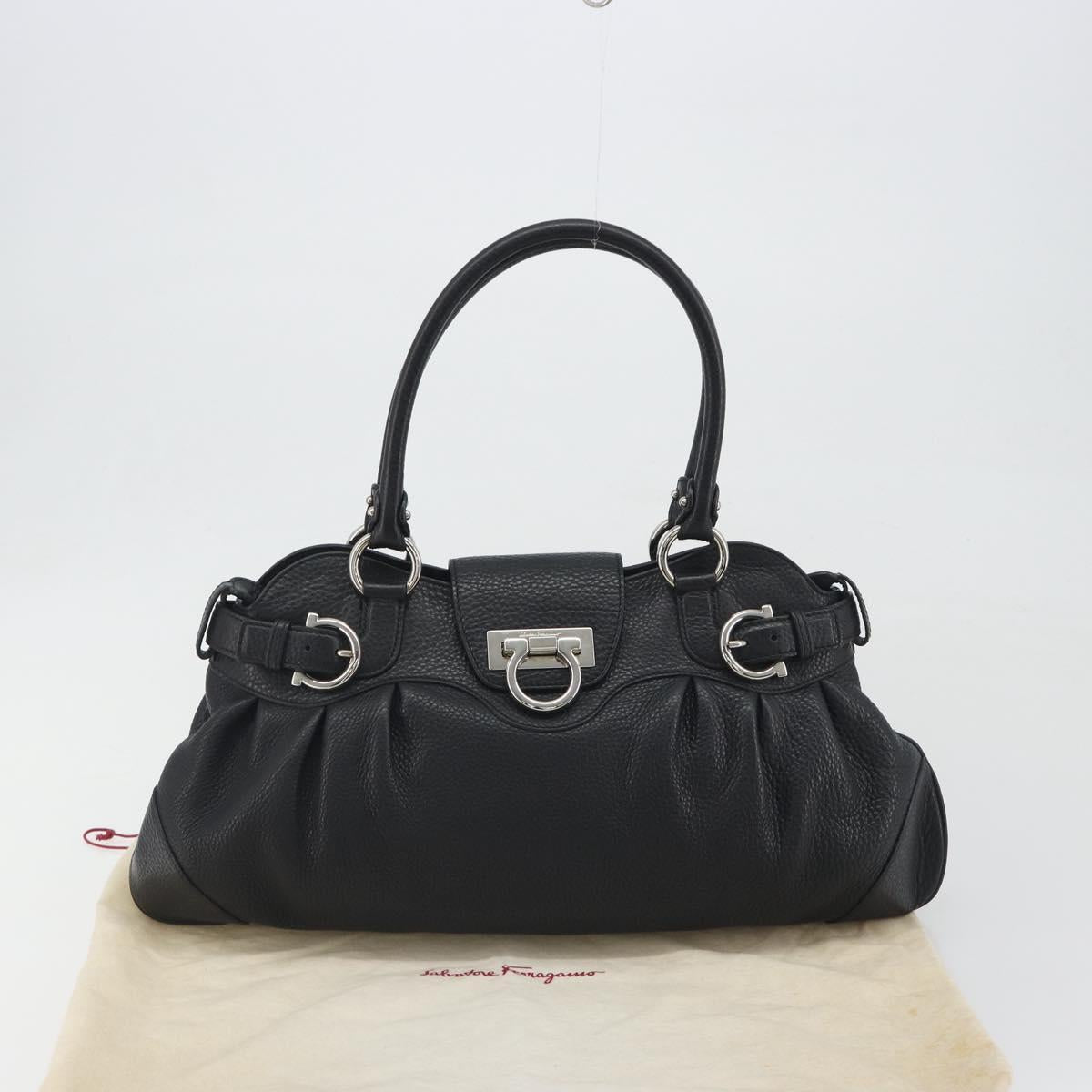 Salvatore Ferragamo Gancini Hand Bag Leather Black Silver Auth 195444V