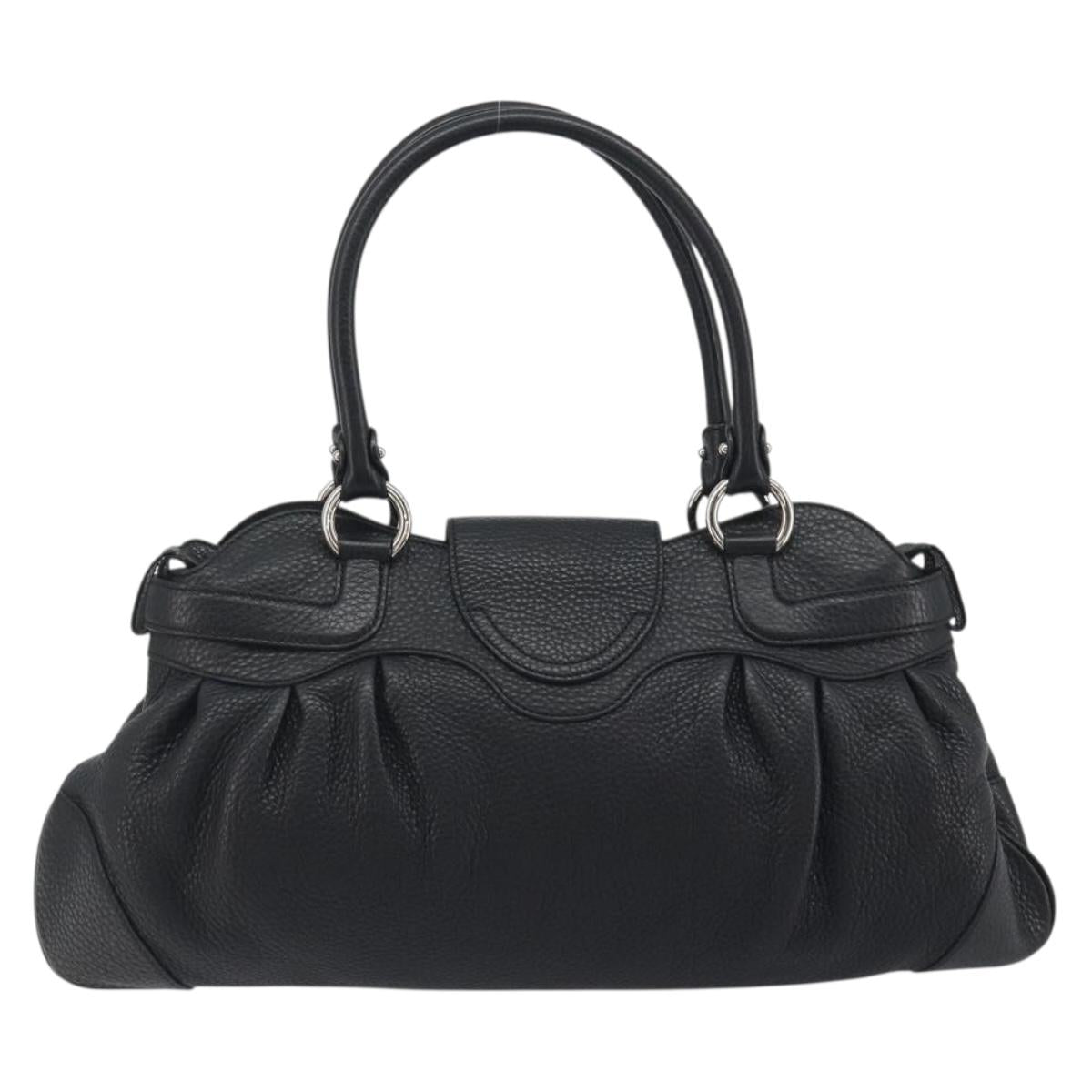 Salvatore Ferragamo Gancini Hand Bag Leather Black Silver Auth 195444V