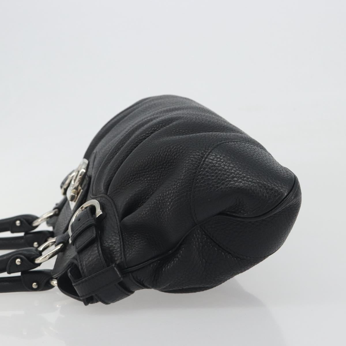 Salvatore Ferragamo Gancini Hand Bag Leather Black Silver Auth 195444V