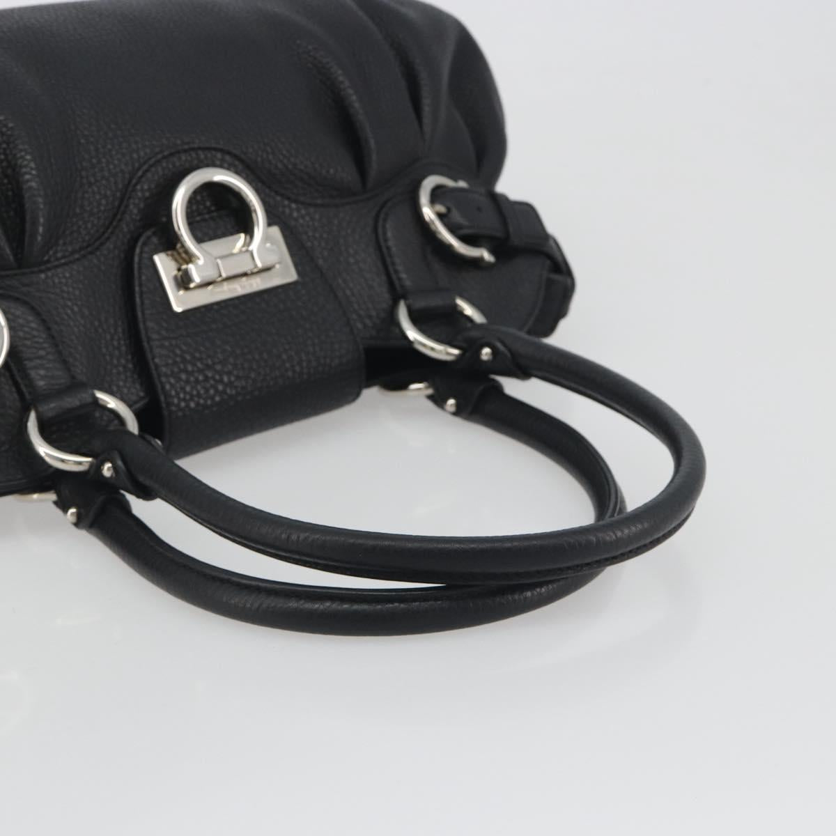 Salvatore Ferragamo Gancini Hand Bag Leather Black Silver Auth 195444V