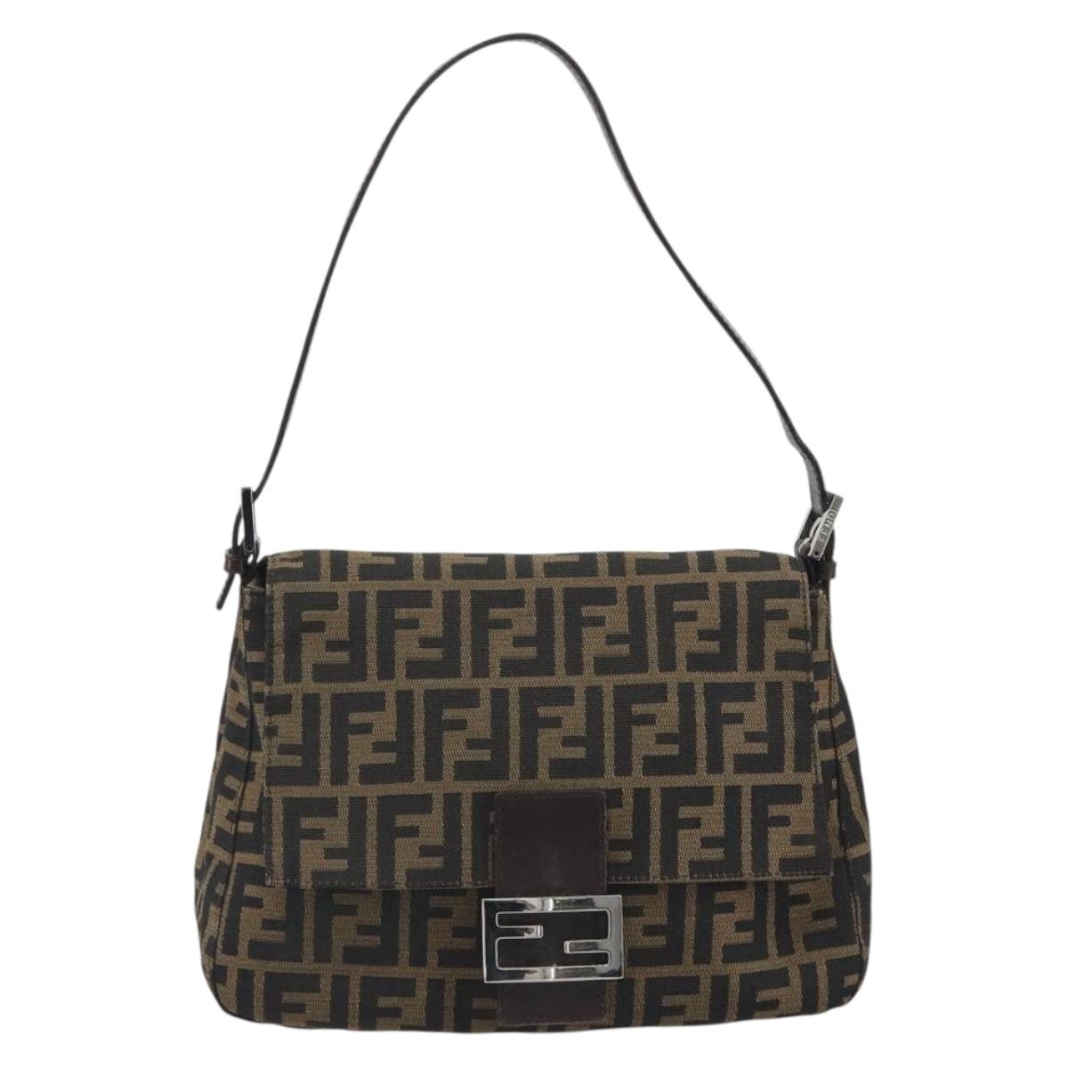 FENDI Zucca Canvas Mamma Baguette Shoulder Bag Brown Silver Auth 195445V