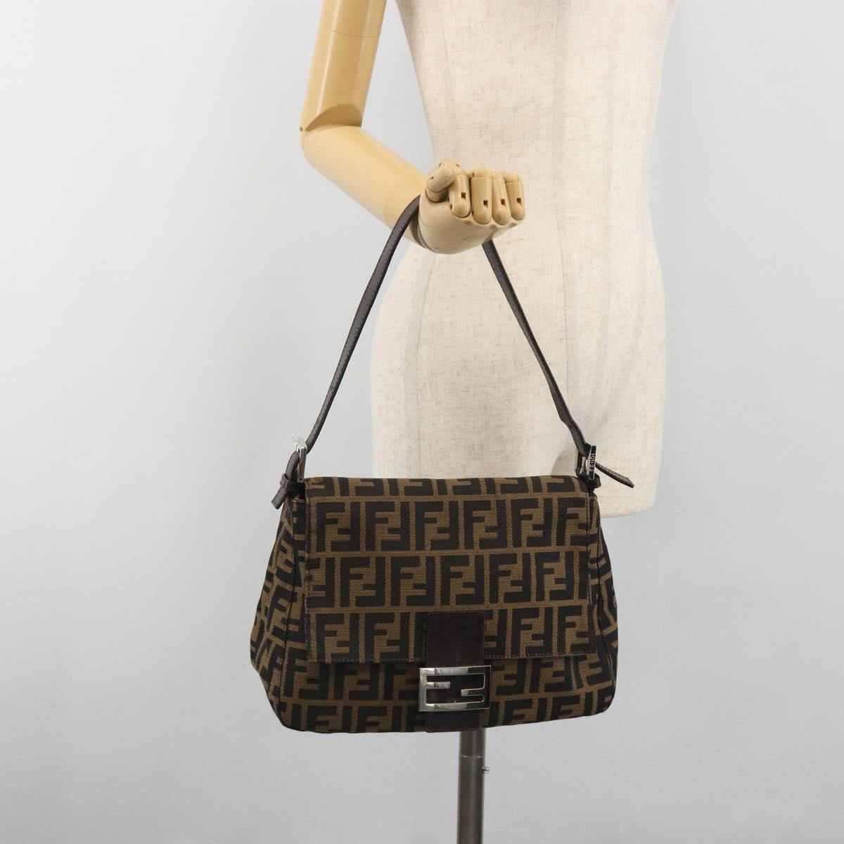 FENDI Zucca Canvas Mamma Baguette Shoulder Bag Brown Silver Auth 195445V