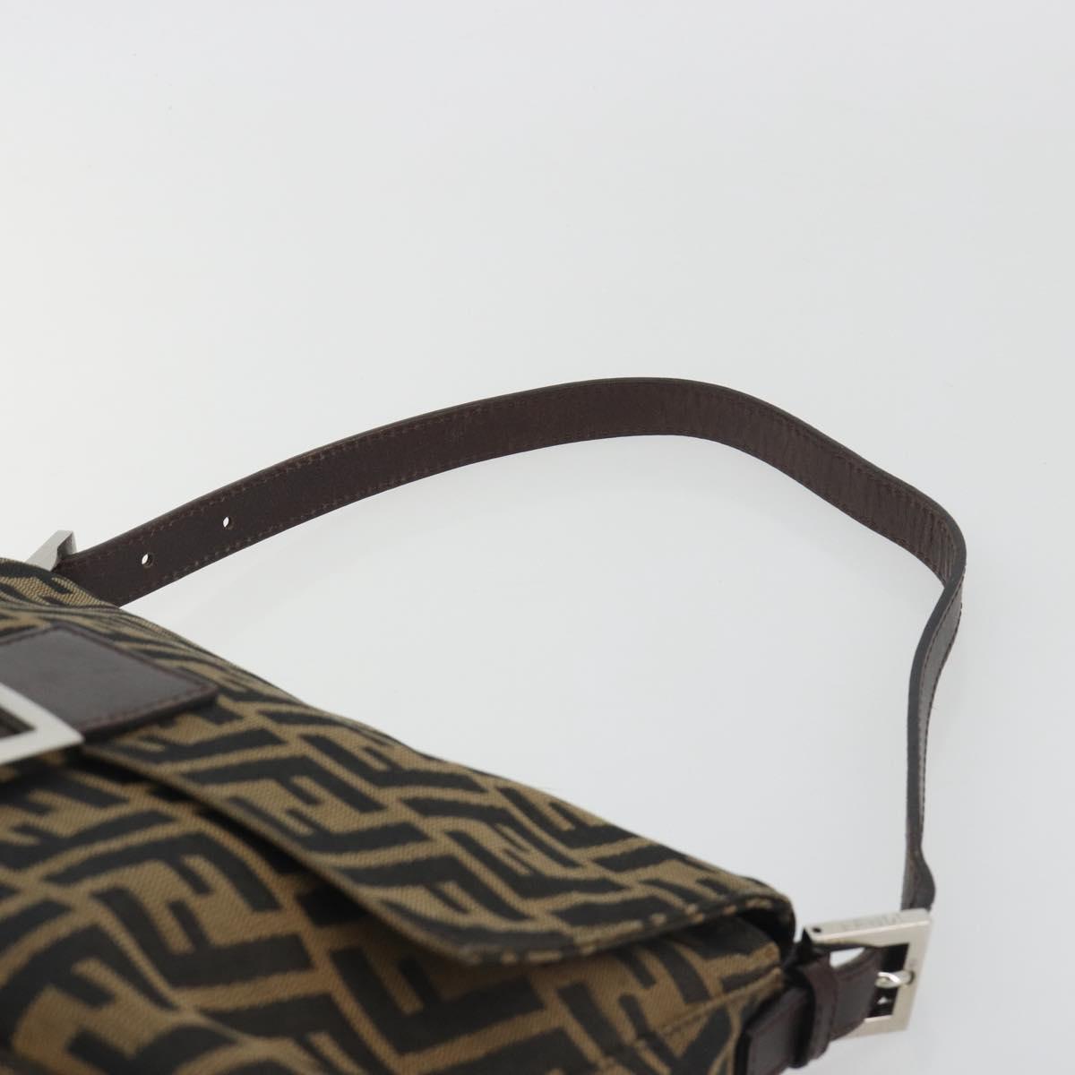 FENDI Zucca Canvas Mamma Baguette Shoulder Bag Brown Silver Auth 195445V