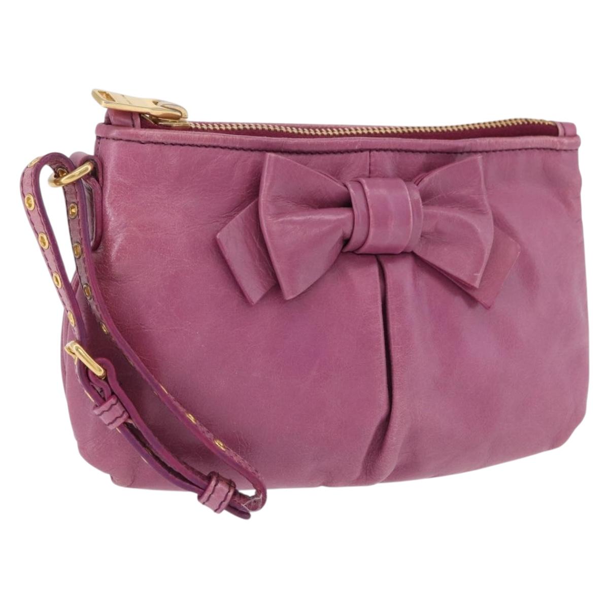 Miu Miu Pouch Leather Pink Gold Tone Auth 195447A