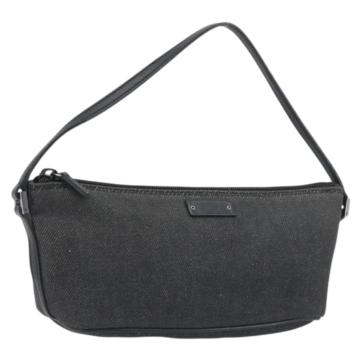GUCCI Accessory Pouch Canvas Black Silver 07198 Auth 195449