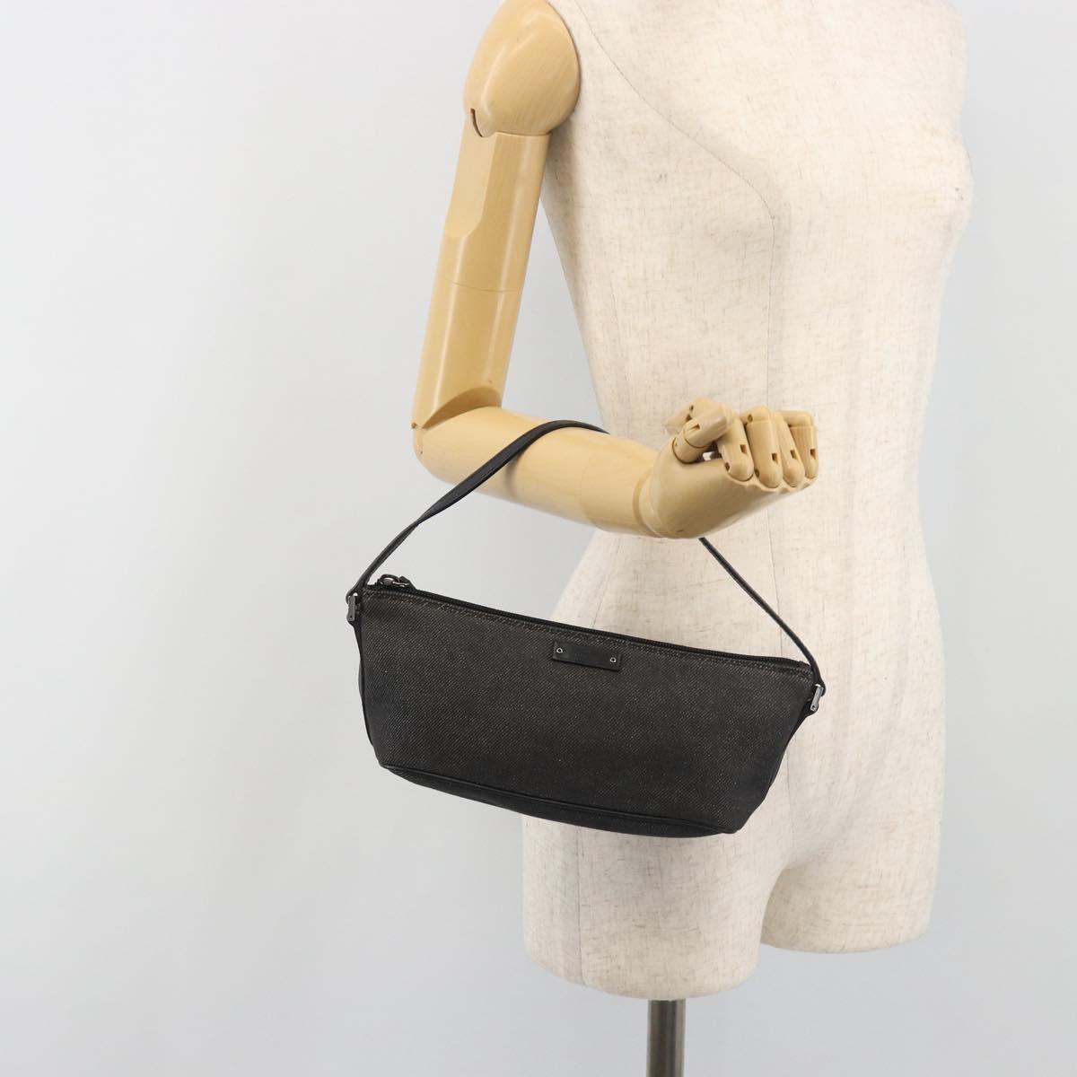 GUCCI Accessory Pouch Canvas Black Silver 07198 Auth 195449