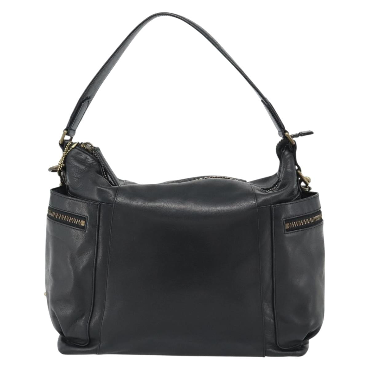 Coach Shoulder Bag Leather 2way Black Gold Tone Auth 195478A