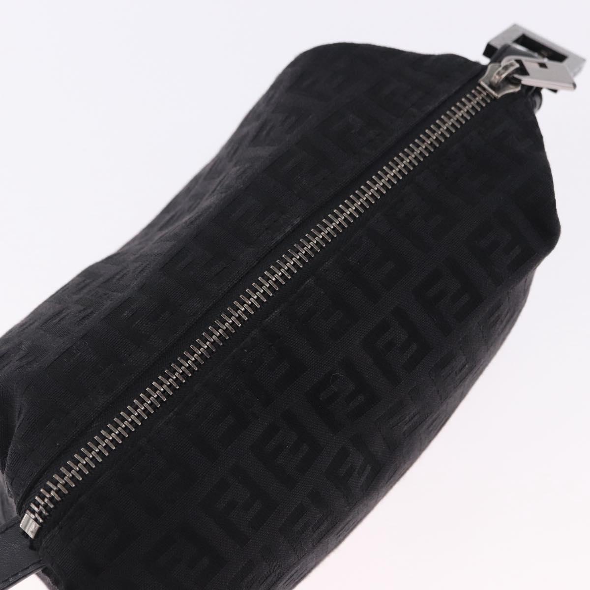 FENDI Zucchino Canvas Pouch Black Silver 7N0010 Auth 195479