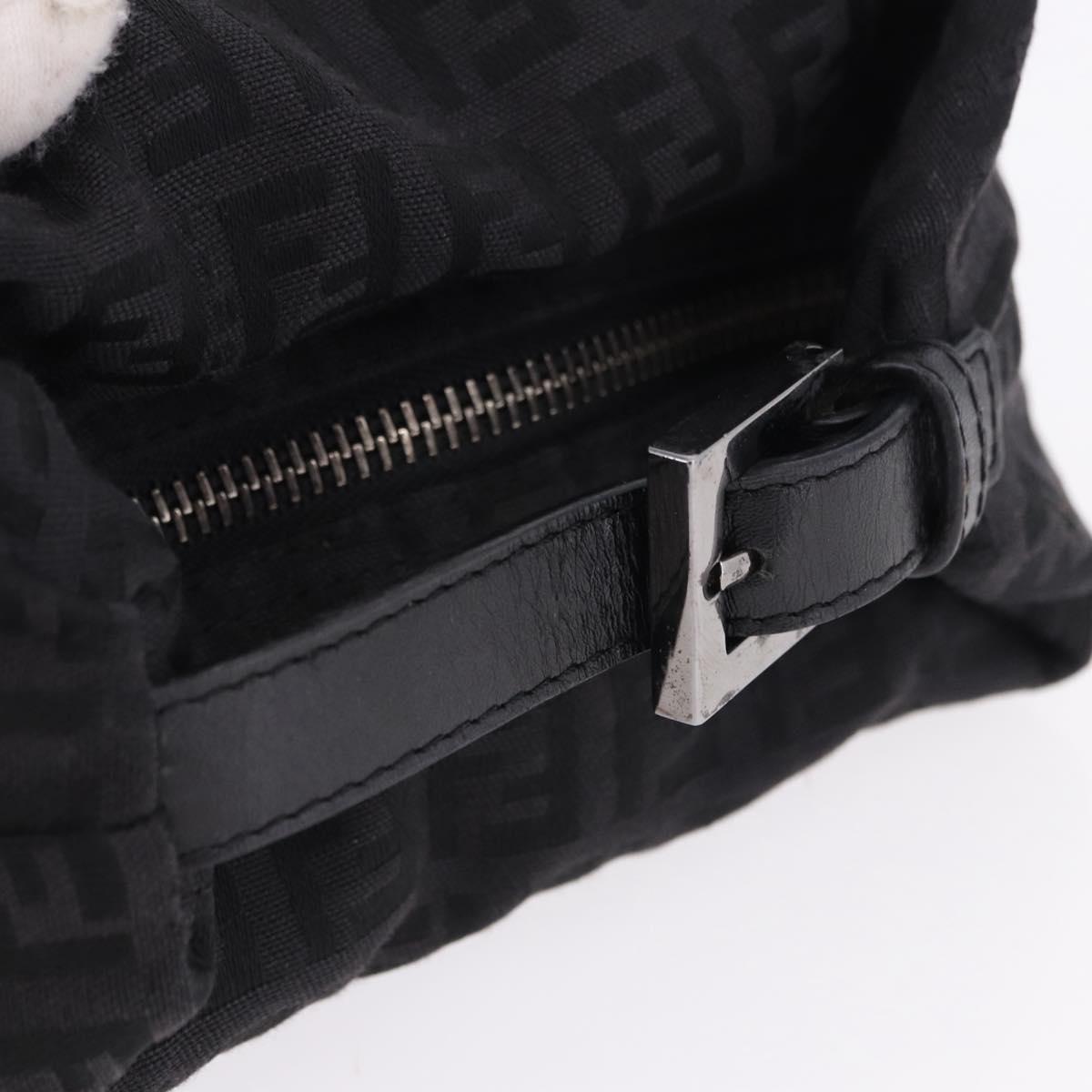 FENDI Zucchino Canvas Pouch Black Silver 7N0010 Auth 195479