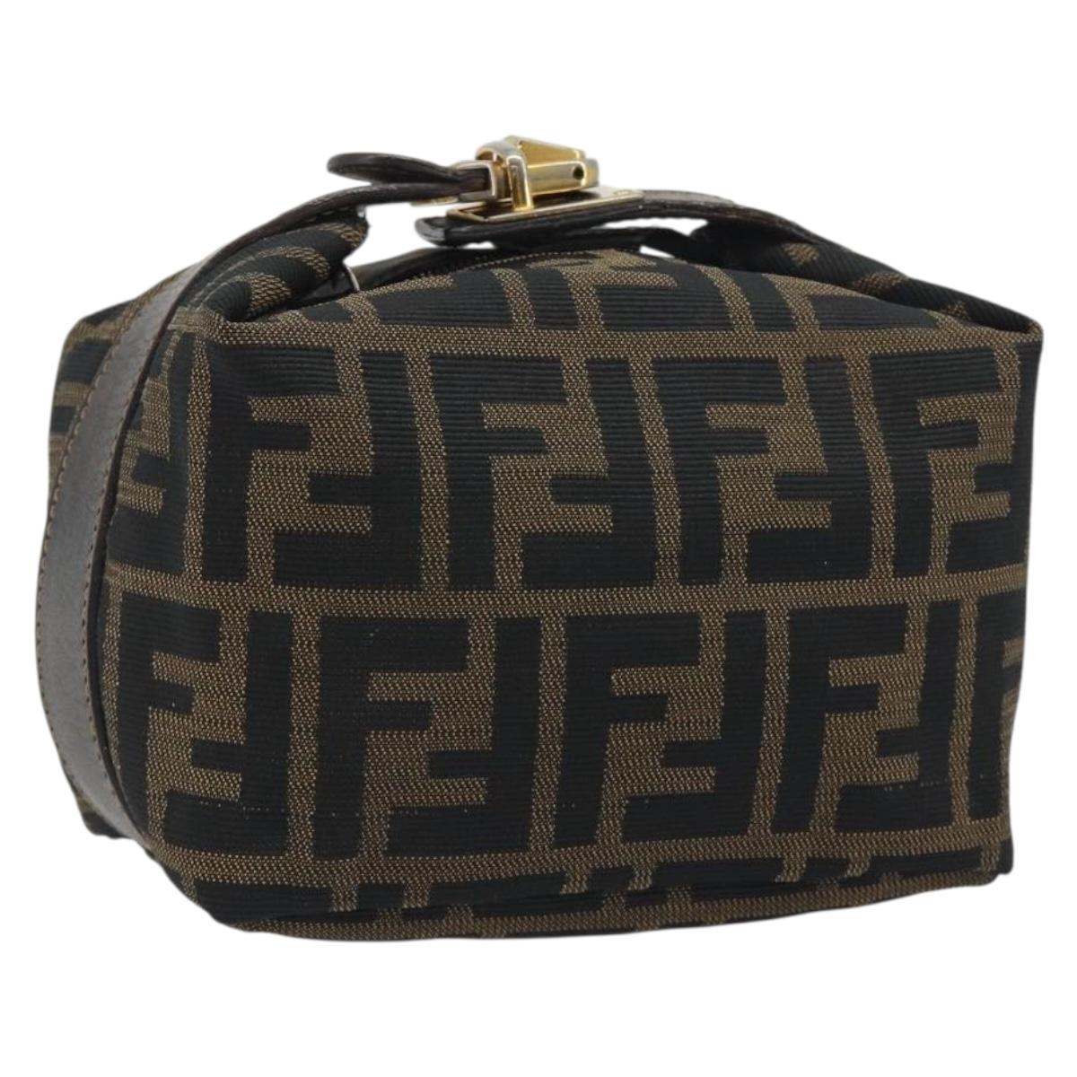 FENDI Zucca Canvas Pouch Brown Gold Tone Auth 195480