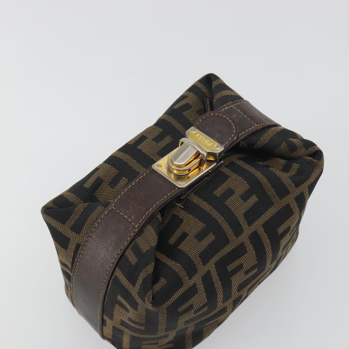 FENDI Zucca Canvas Pouch Brown Gold Tone Auth 195480