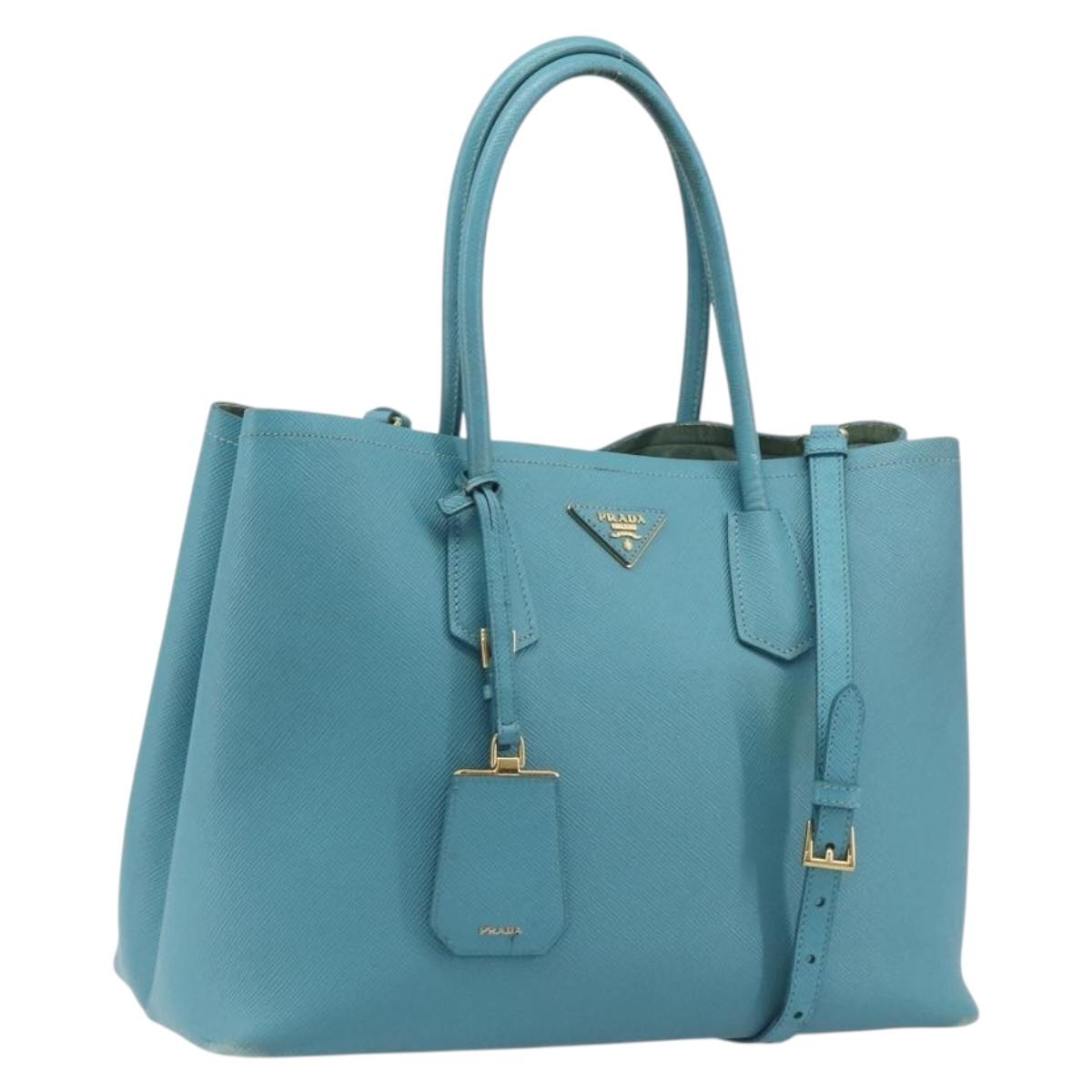 PRADA Tote Bag Saffiano leather 2way Light Blue Gold Auth 195486A