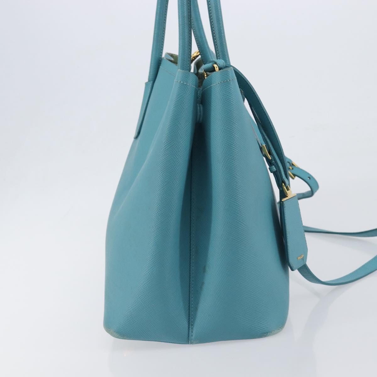 PRADA Tote Bag Saffiano leather 2way Light Blue Gold Auth 195486A
