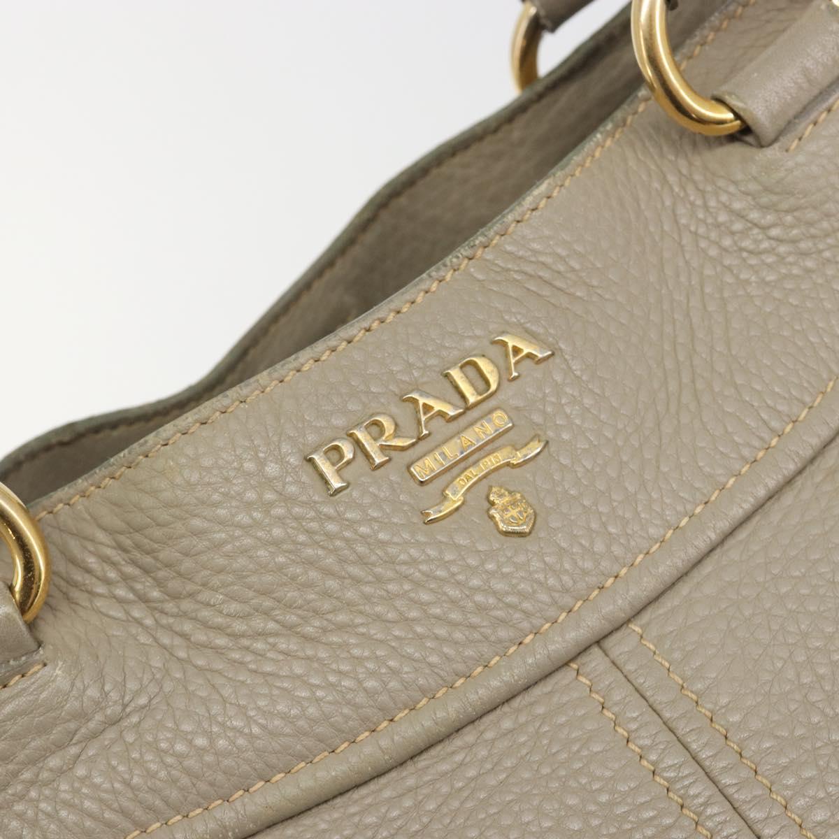 PRADA Hand Bag Leather Beige Gold Tone Auth 195487