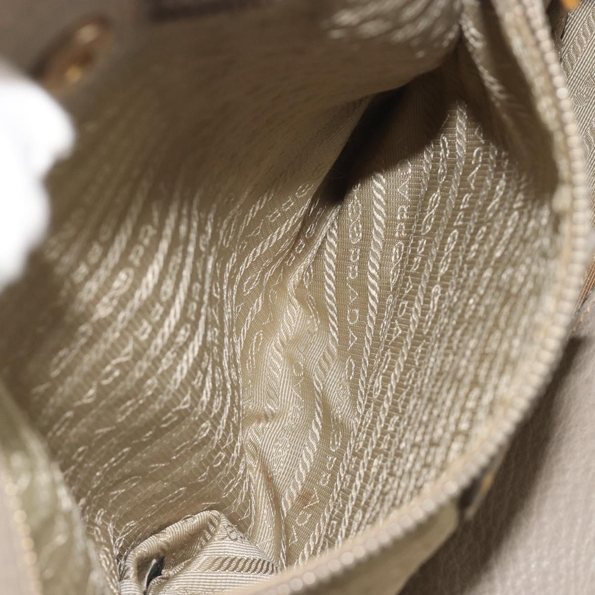 PRADA Hand Bag Leather Beige Gold Tone Auth 195487
