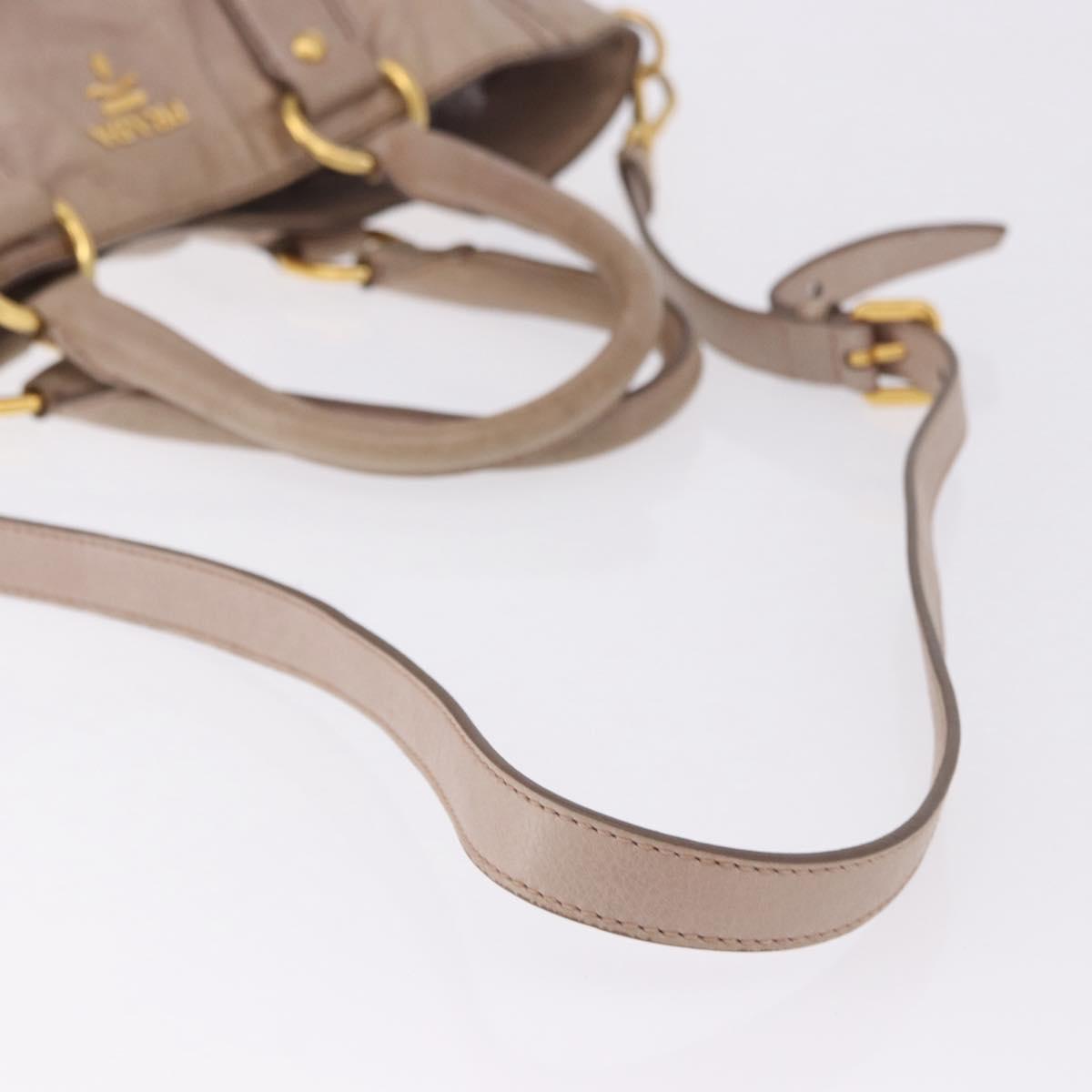 PRADA Hand Bag Leather 2way Beige Gold Tone Auth 195488