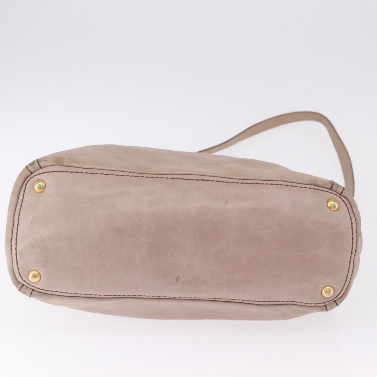 PRADA Hand Bag Leather 2way Beige Gold Tone Auth 195488