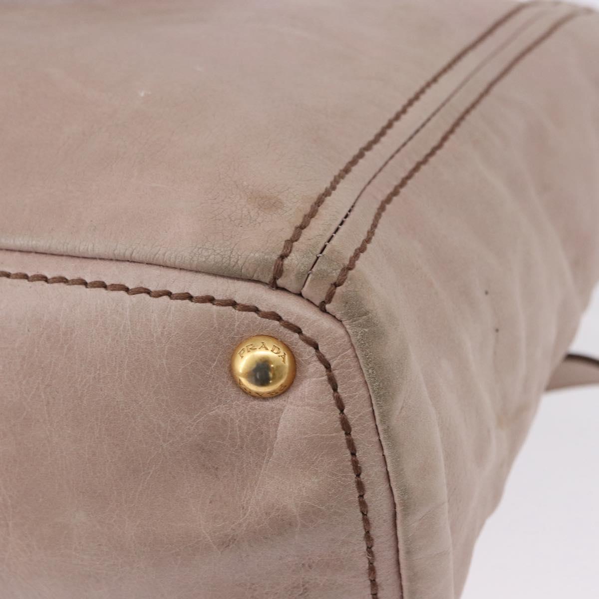 PRADA Hand Bag Leather 2way Beige Gold Tone Auth 195488