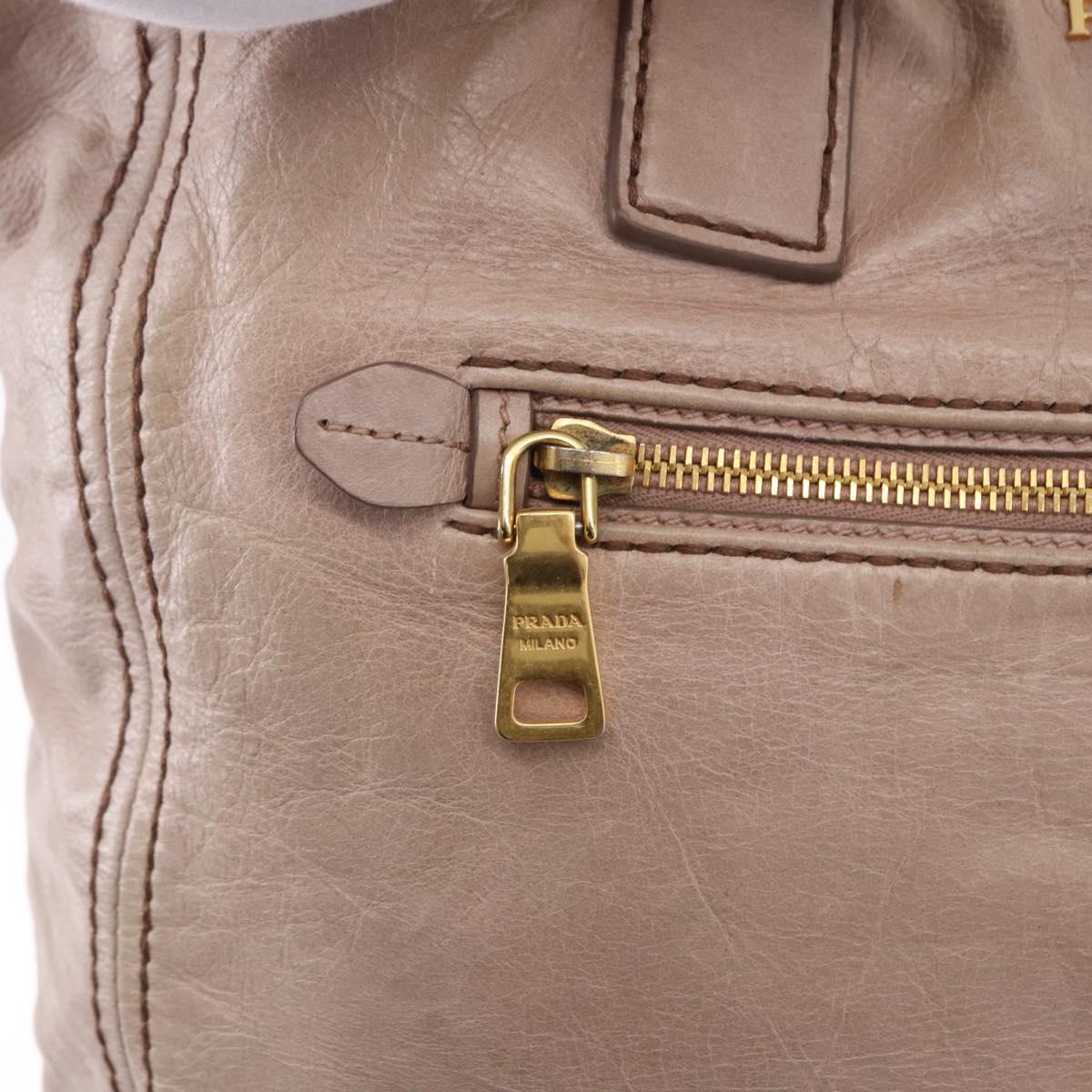 PRADA Hand Bag Leather 2way Beige Gold Tone Auth 195488