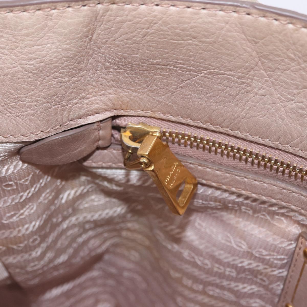 PRADA Hand Bag Leather 2way Beige Gold Tone Auth 195488